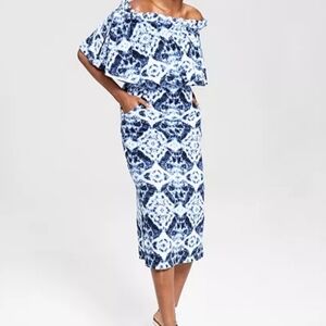 INC International Concepts Blue and White  Midi-dress S